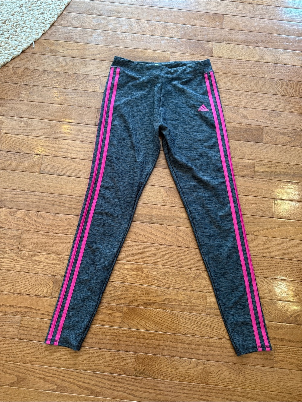 adidas Girls Charcoal Gray Leggings with Hot Pink Side Stripes